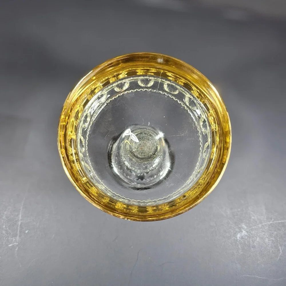 Vtg Midcentury Indiana Glass Compote Candy Dish Kings Crown Thumbprint Gold Rim